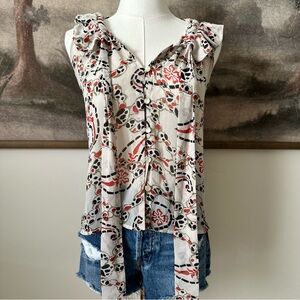 Banana Republic Floral Ruffle Blouse - Red, Black, White